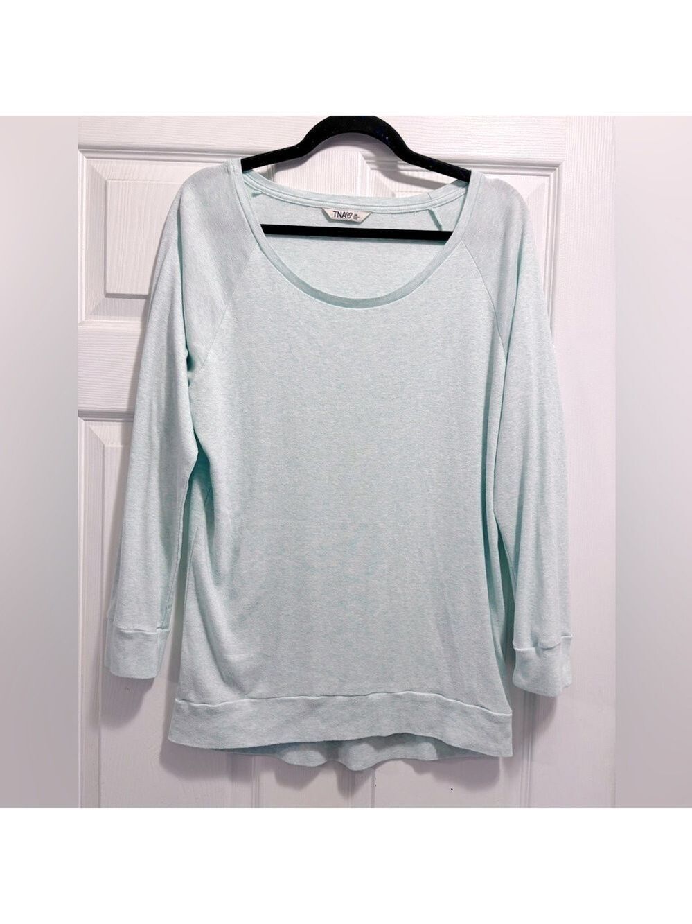 Aritzia TNA Del Mar Long Sleeve Top Shirt Oversized Heathered Blue Size Medium
